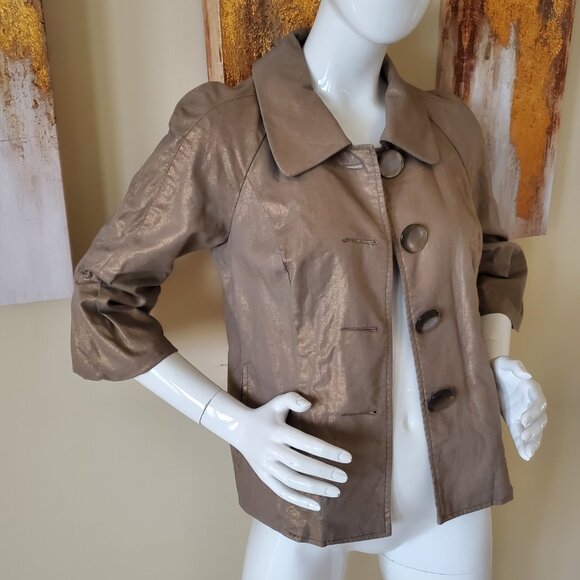 Mac & Jac Gold Metallic Ruffled Sleeve Blazer Jacket SZ L - Picture 3 of 10